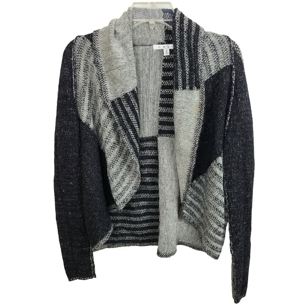 Cabi Womens Cardigan Small Gray‎ Black Patchwork Wool Blend Quite Luxury #483